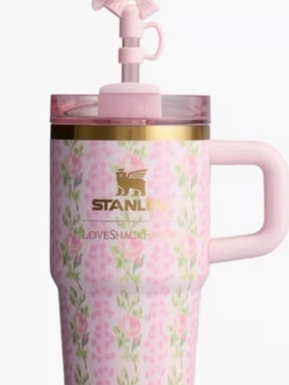 Stanley Pink Shimmer Travel Tumbler with Floral Accents